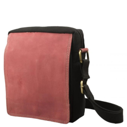 P�nska Ko�en� Crossbody ta�ka s chlop?ou IMPEX - ?ierna/?erven� 19x23x5cm