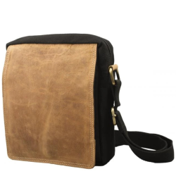 P�nska Ko�en� Crossbody ta�ka s chlop?ou IMPEX - ?ierna/svetlo b�ov� 19x23x5cm