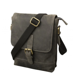 P�nska Ko�en� Crossbody ta�ka s chlop?ou IMPEX - olejovan� hov�dzia loveck� ko�a antracitov� 20x25x6cm