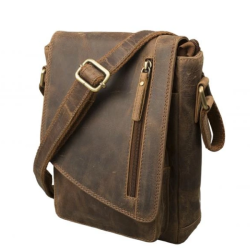P�nska Ko�en� Crossbody Ta�ka s chlop?ou IMPEX - olejovan� loveck� hov�dzia ko�a 19x25x9cm